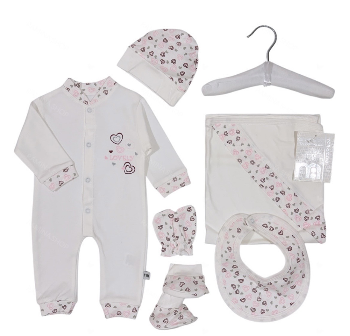لباس بیمارستانی نوزادی دخترانه 7 تکه طرح قلب مادرکر Mothercare